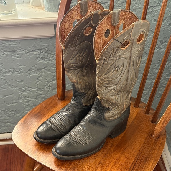 Vintage Shoes - Vintage Black and Gray Leather Cowboy Boots